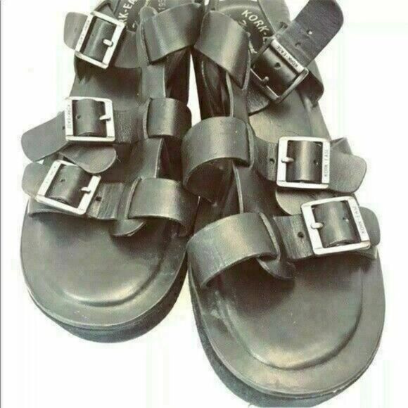 Kork Ease Sandals Black Leather Platform Buckle Size 9 Y - Picture 3 of 9